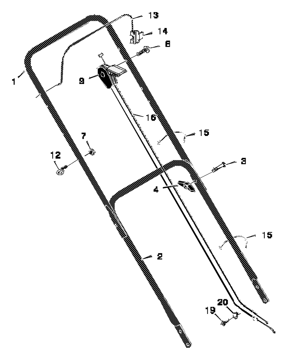 Handle Assembly Diagram and Parts List for 20405X192A 1997 Briggs and Stratton Lawn Mower